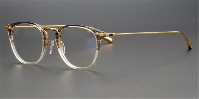 Clear Browline Glasses, Clear Acetate Outside Gold Metal Inside