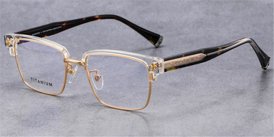 Titanium Clubmaster Horn Rimmed Clear Glasses Mens | Design for Oblong Face