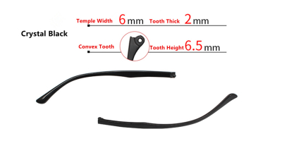 Eyeglasses replacement temple arms, 6 mm width