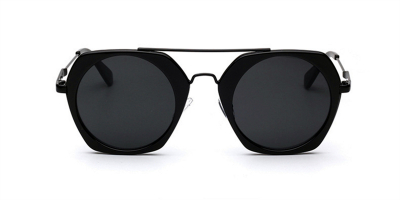 Black Hexagon Hipster Sunglasses Gray Lenses