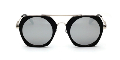 Black Hexagon acetate Sunglasses Silver Lenses