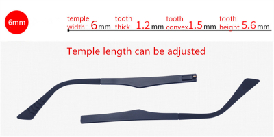 Eyeglass replacement adjustable temple arms, width 6mm
