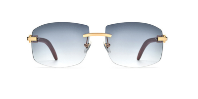 Rectangular Rimless Sunglasses for Mens. Mahogany Arms