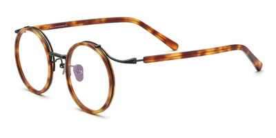  Round Browline Glasses with Titanium frame for Oblong Face