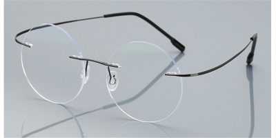 Round Glasses for Men Titanium Rimless,  Gun Gray