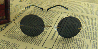 Titanium Round Rimless Sunglasses for Men, Golden