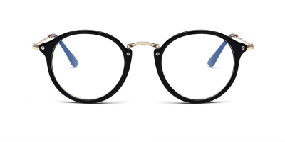 Black Browline Round Glasses for Oblong Face
