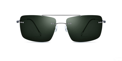 Titanium Rimless Aviator Glasses, Dark Green Polarized Lenses
