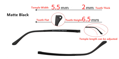 Eyeglasses replacement temple arms, 5.5 mm width