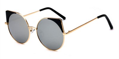 Prescription Round Cat Eye Sunglasses, Silver Leenses