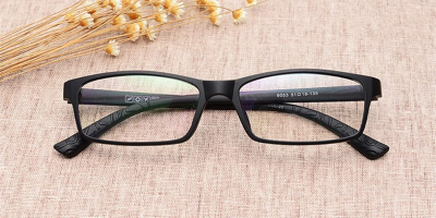 Elastic Plastic Rectangular Glasses, Matte Black 