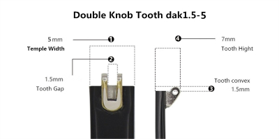 Replacement temples for glasses, double tooth, 5mm
