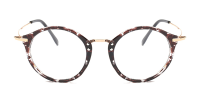 Black Floral Browline Round Glasses for Oblong Face