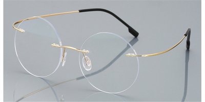 Round Glasses for Men Titanium Rimless Gun Gray Framesfashion
