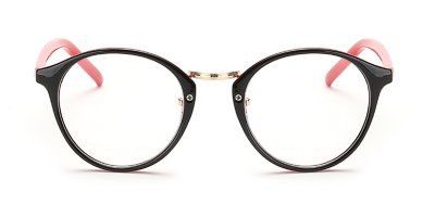 Black Browline Round Glasses for Oblong Face, Red Temple
