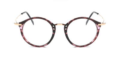 Purple Floral Browline Round Glasses for Oblong Face