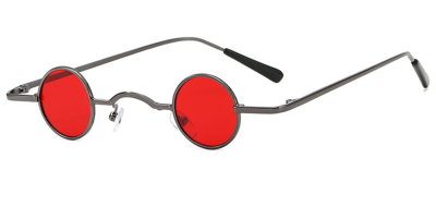 Super Small Round Sunglasses for Men, Red Lenses
