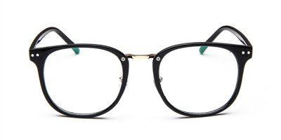 Black Wayfarer Round glasses for Oval Face, Gold Bridge