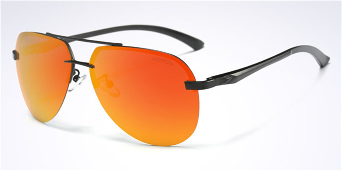 BEONE Men Fashion Polarized Sunglasses Silver Frame Rimless Orange Mirror Lens 