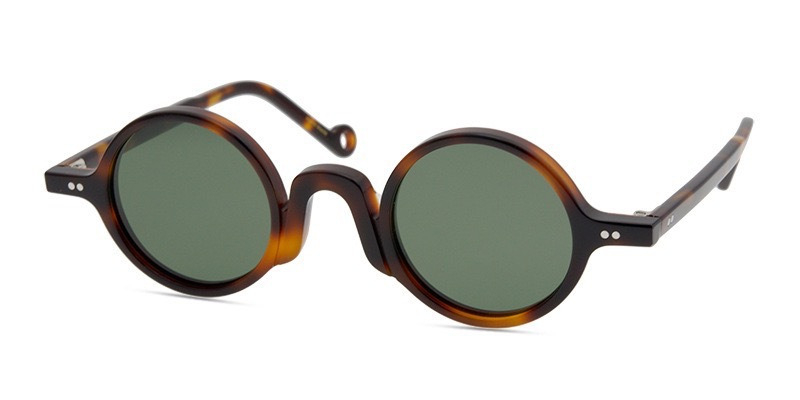 Tortoise, Green.. Plastic Small Round Sunglasses.