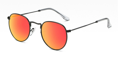 Round glasses with black metal frame and orange sunglasses lenses 