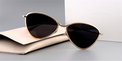 Prescription Designer Sunglasses, Cat Eye, Golden Metal