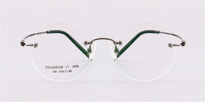 Round Glasses for Men Titanium Rimless,  Gun Gray