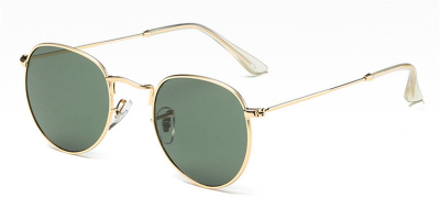 Round glasses with golden frame and flash green lenses 