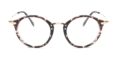 Black Floral Browline Round Glasses for Oblong Face
