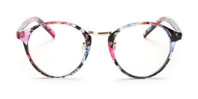 Black & Red Floral Browline Round Glasses for Oblong Face