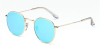 Round glasses with golden frame and mirrored blue sunglasses
