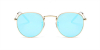 Round glasses with golden frame and mirrored blue sunglasses-front