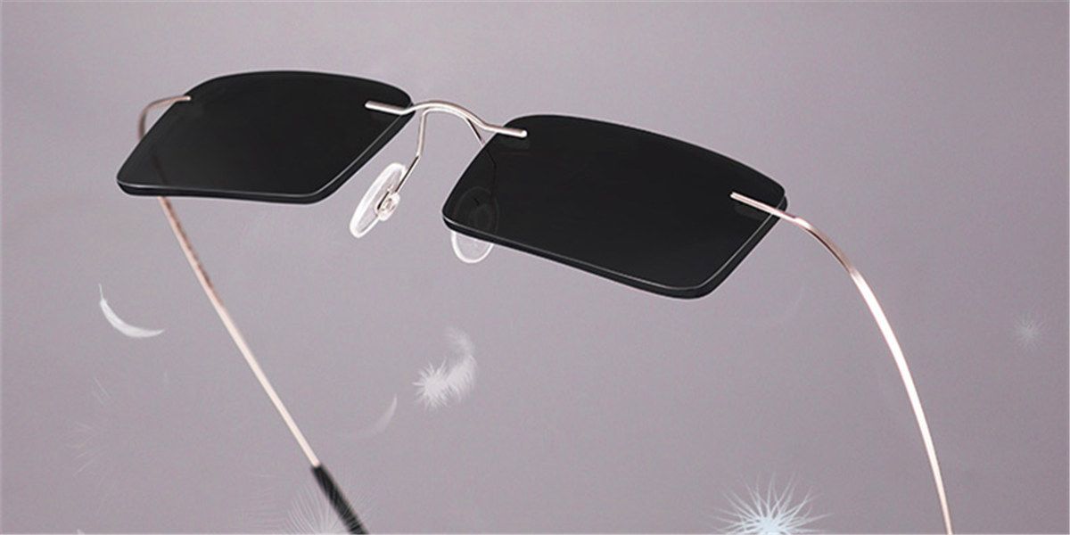 Polarized Rectangular Rimless Sunglasses for Mens / Light Adjusting